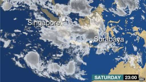 Ảnh vệ tinh chụp thời tiết trên không phận Indonesia thời điểm máy bay mất tích.
