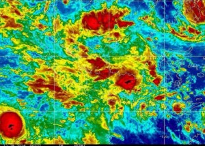 Hình ảnh vệ tinh hôm 28/12, ngày xảy ra thảm họa,cho thấy xung quanh thời điểm máy bay của AirAsia mất tích có các dấu hiệu của cơn bão lớn trong vùng lân cận.
