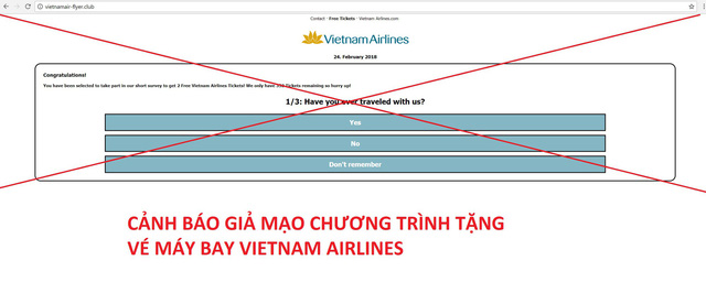 Vietnam Airlines khuyến cáo hành khách cẩn trọng trước chương trính tặng vé máy bay miễn phí 