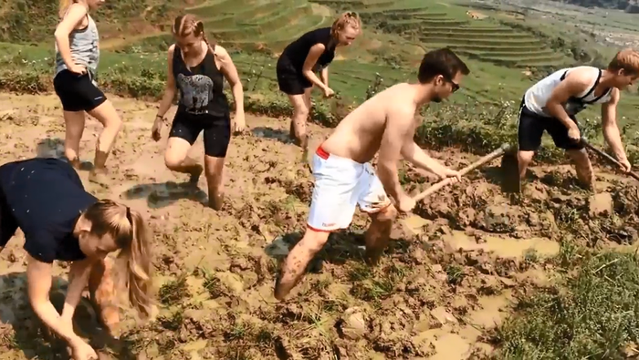 Hình ảnh du khách nước ngoài cuốc đất đang khiến cộng đồng mạng xôn xao